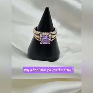 Art DECO style Sterling Silver Purple CZ Stone Ring.  Size 7 20s/30s Inspired